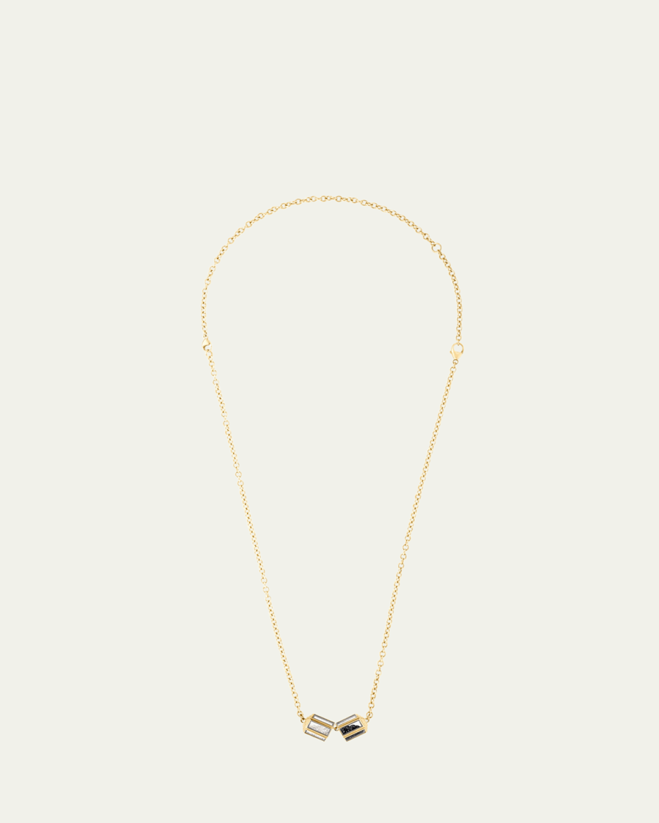 18K Yellow Gold Hex Black and White Diamond Kaleidoscope Shaker Necklace